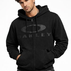 Oakley Zip Hoodie Bold Logo Fleece Full Zip Streetwear Black Men’s Sz L